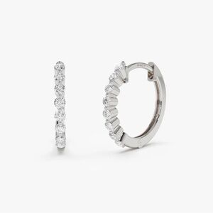 Ferkos 14k Solid Gold Shared Prong Diamond Hoop Earrings - White Gold